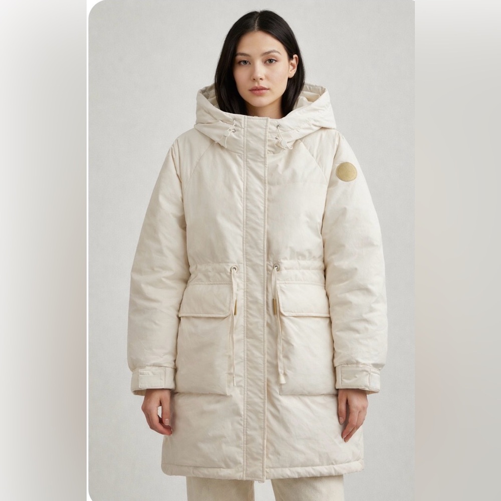 Womens Cream Ski Parka Jacket with Hood